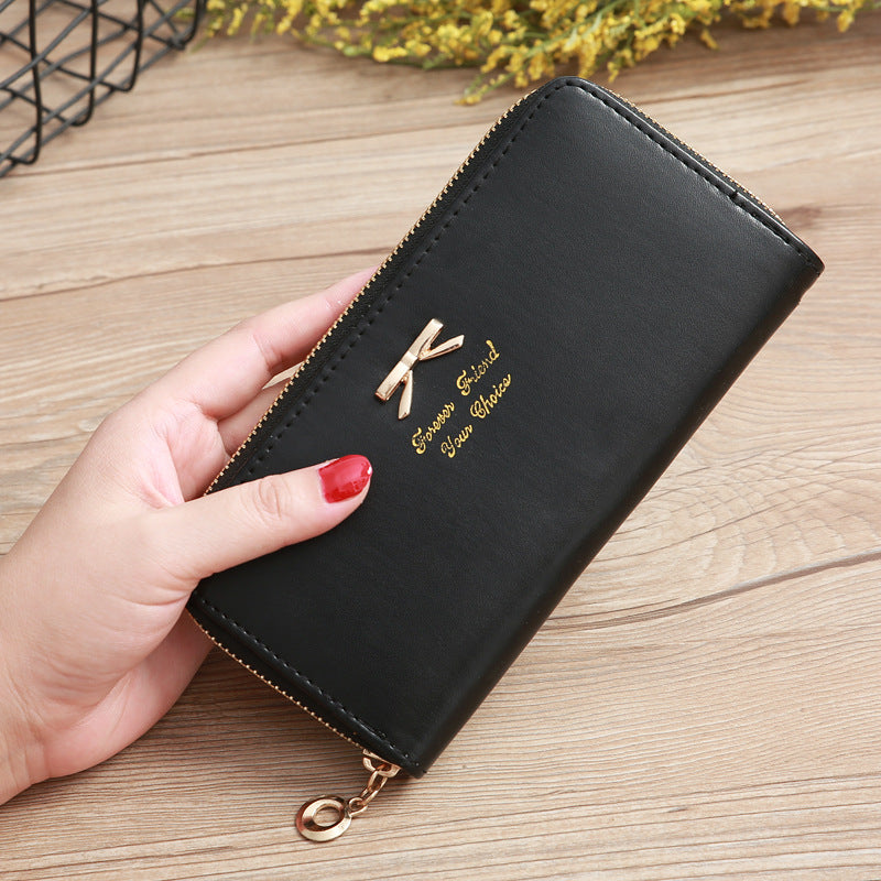 womens solid color bow two layer wallet