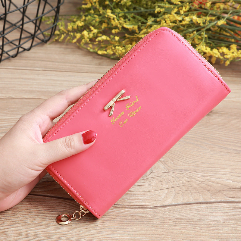 womens solid color bow two layer wallet
