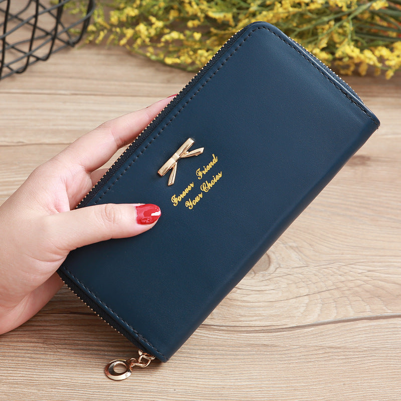 womens solid color bow two layer wallet