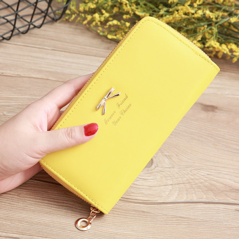 womens solid color bow two layer wallet