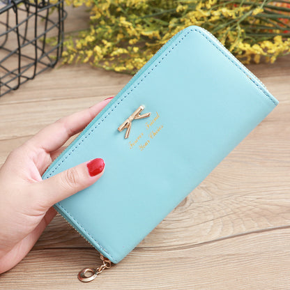 womens solid color bow two layer wallet