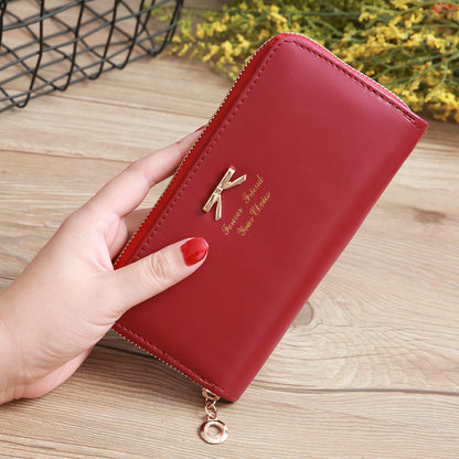 womens solid color bow two layer wallet