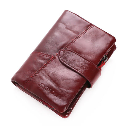 first layer cowhide mens wallet vintage zipper buckle leather short wallet