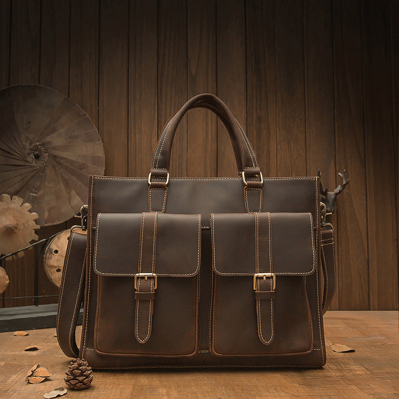 handmade vintage leather mens briefcase