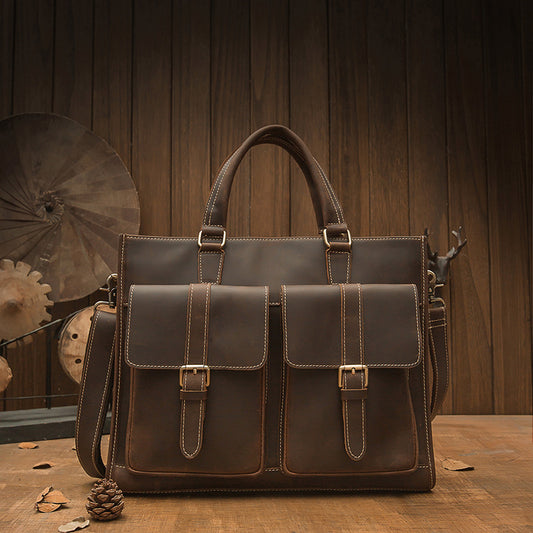 handmade vintage leather mens briefcase