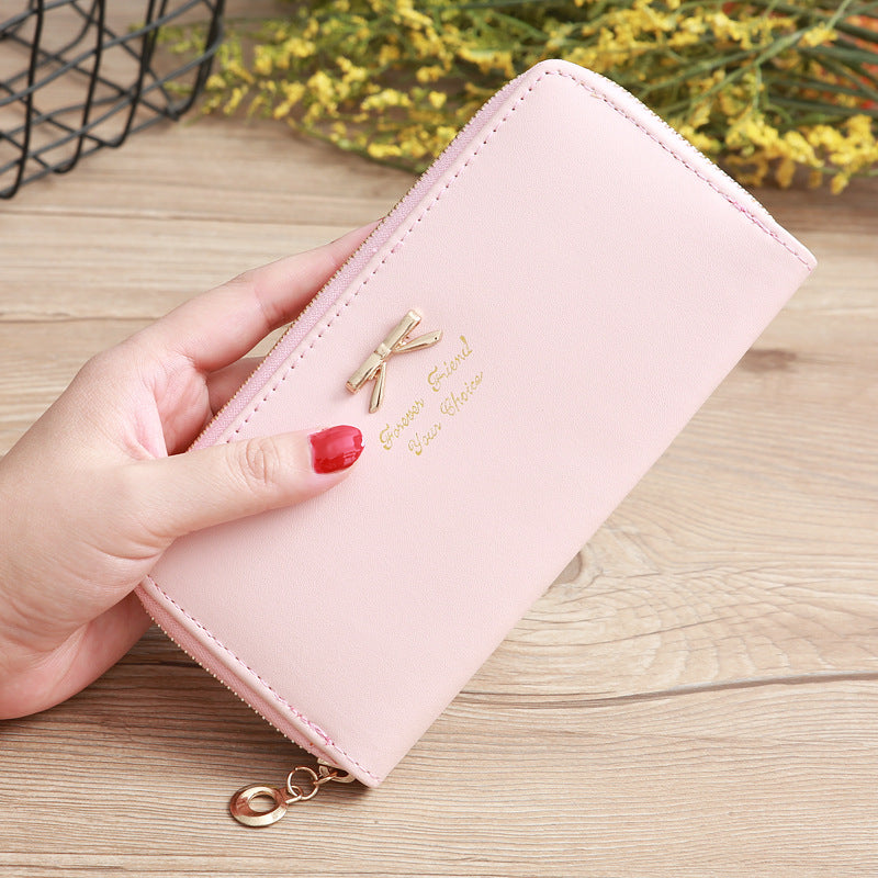 womens solid color bow two layer wallet