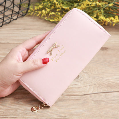 womens solid color bow two layer wallet