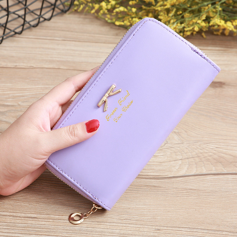 womens solid color bow two layer wallet