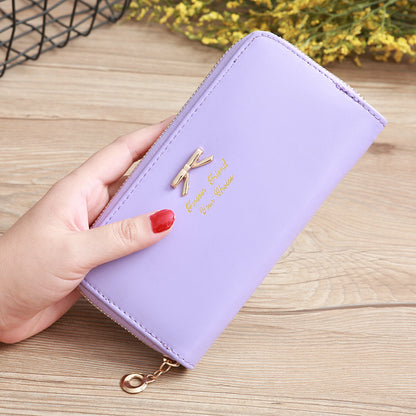 womens solid color bow two layer wallet
