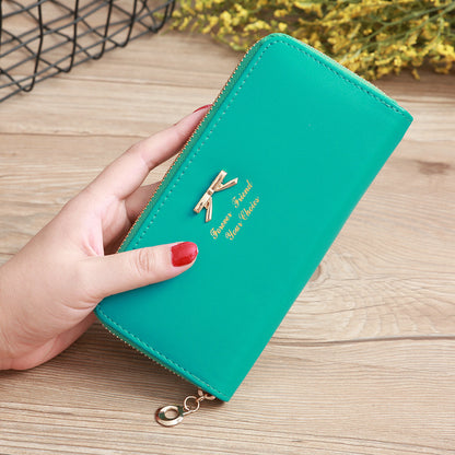 womens solid color bow two layer wallet