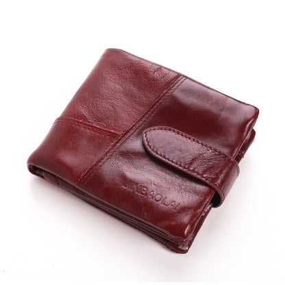 first layer cowhide mens wallet vintage zipper buckle leather short wallet