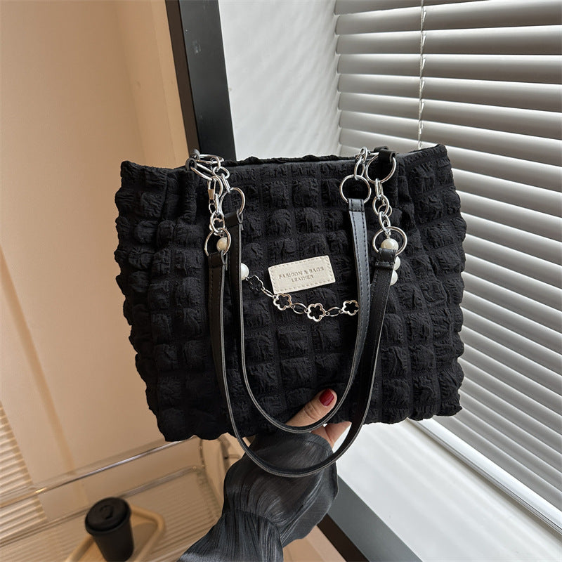 simple pleated shoulder bag female underarm bag commuter tote