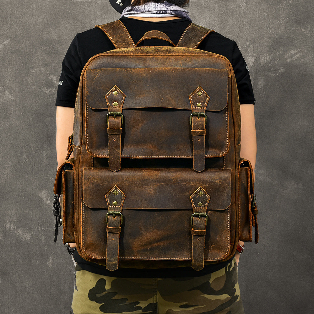 crazy horse leather backpack