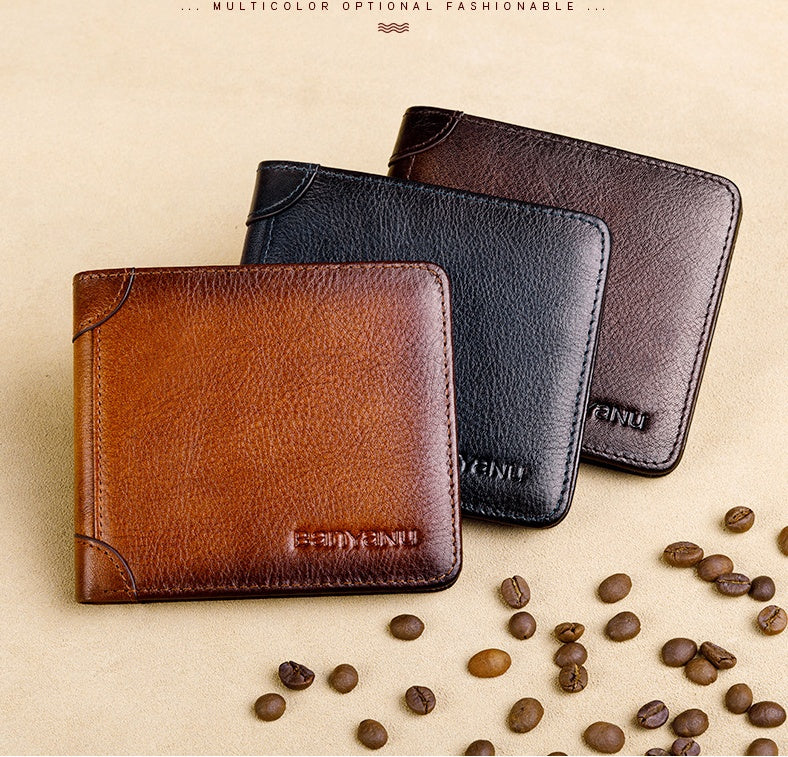 mens short leather large capacity horizontal wallet