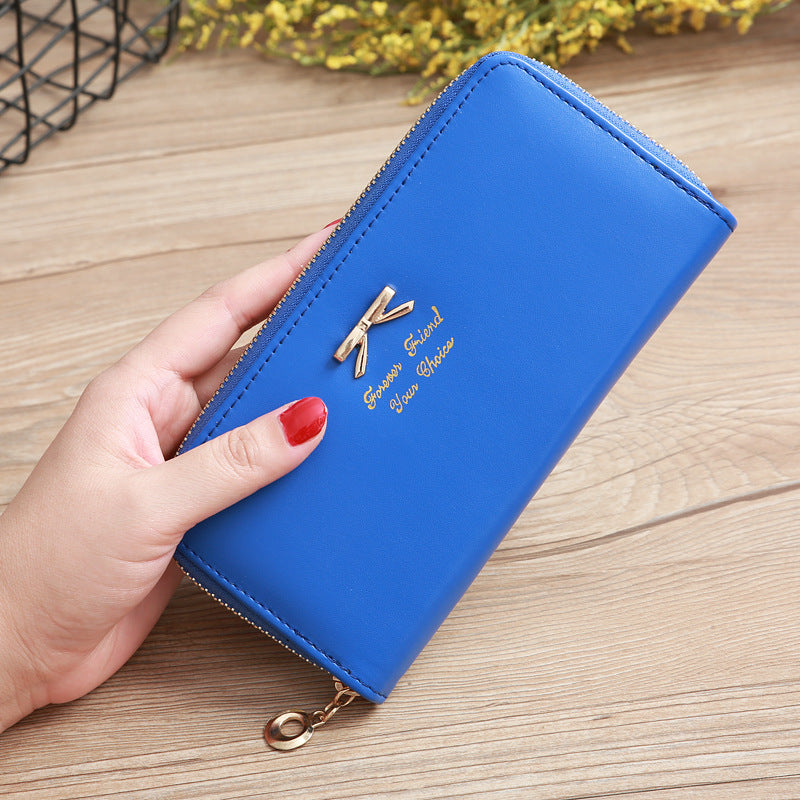 womens solid color bow two layer wallet