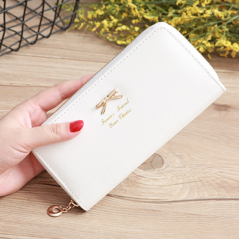 womens solid color bow two layer wallet