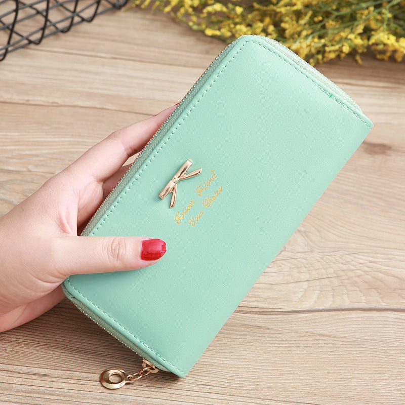 womens solid color bow two layer wallet