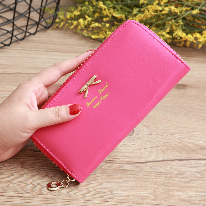 womens solid color bow two layer wallet