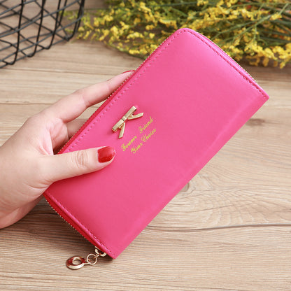 womens solid color bow two layer wallet
