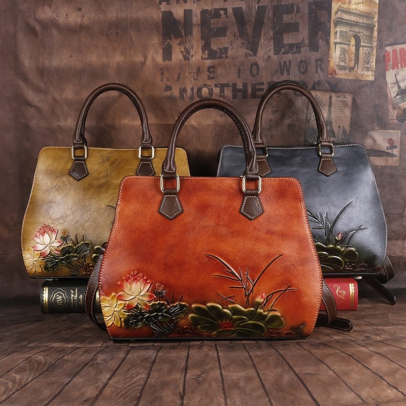 cowhide handbags cross border retro ladies handbags