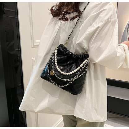 womens bag popular niche texture garbage rhombus pu hand