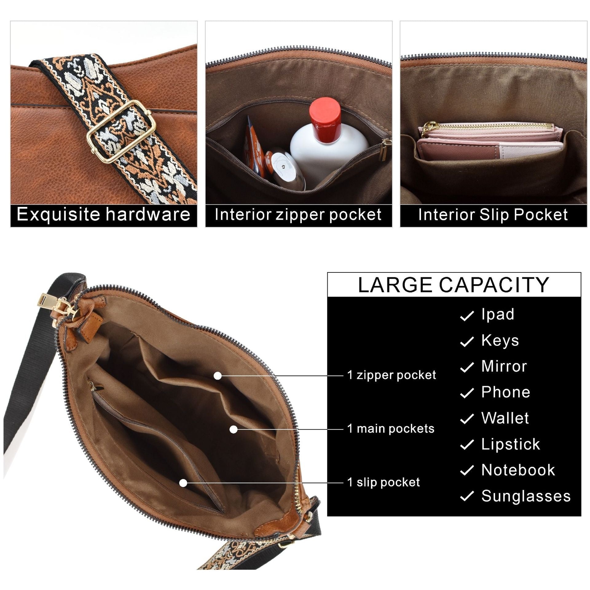 wide shoulder strap large capacity multi functional stitching shoulder bag