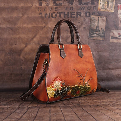 cowhide handbags cross border retro ladies handbags
