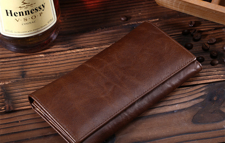 first layer leather wallet long vintage oil wax