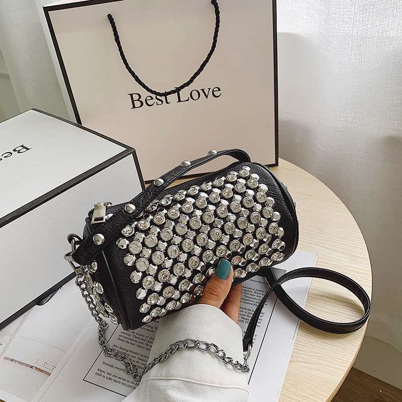 womens diamond studded small cylinder western style handbags