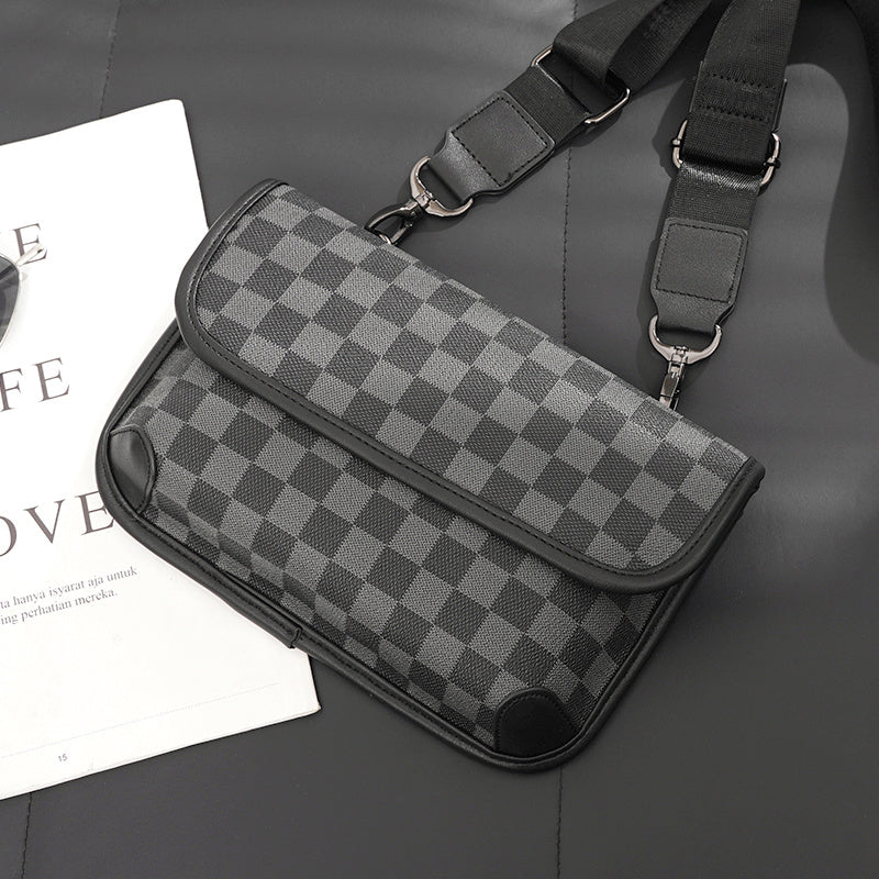 fashion leather check pattern shoulder bag street