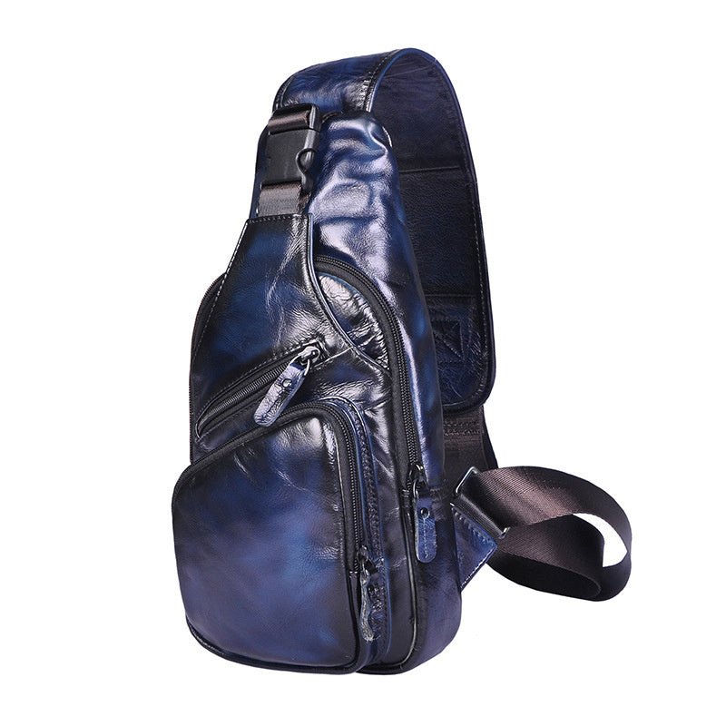 mens simple top layer cowhide chest bag