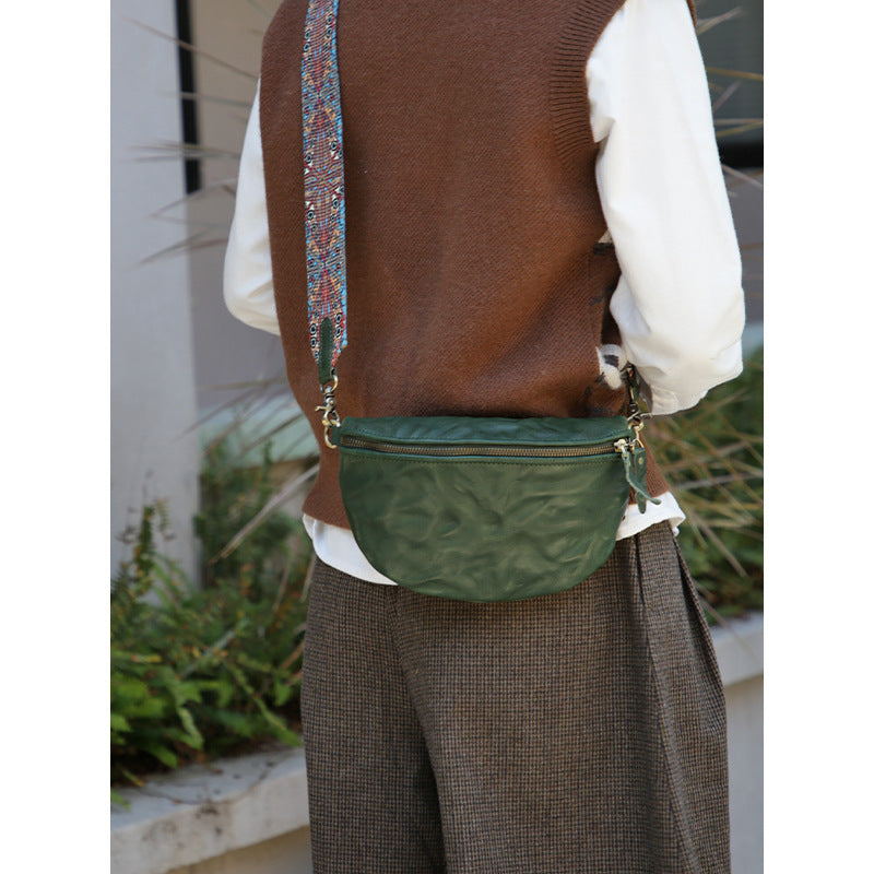 skeleton skin saddle bag wide shoulder strap top layer cowhide retro simple bohemian style