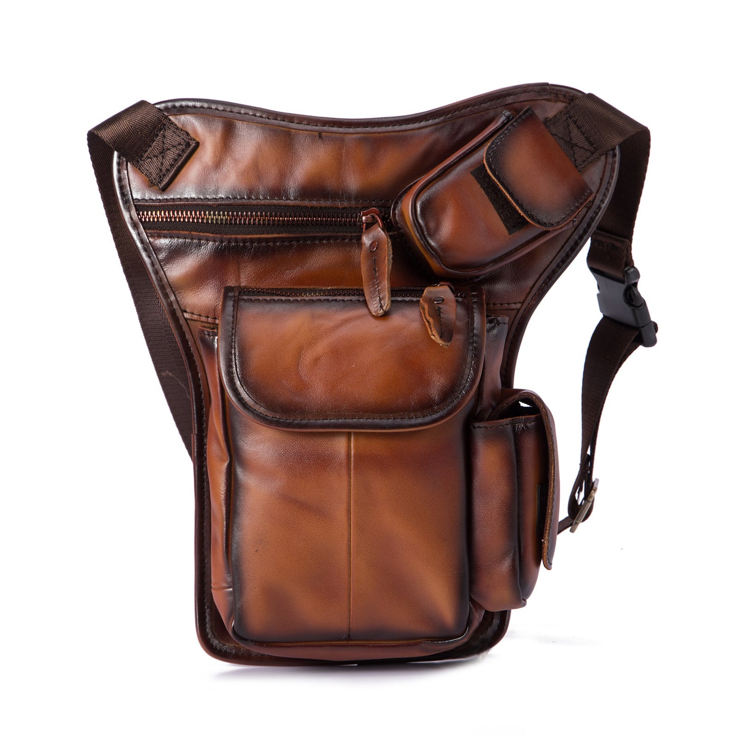 first layer oil waxed leather cowhide vintage mens outdoor leg bag waist bag