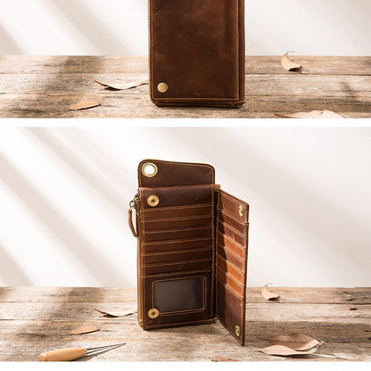 genuine leather large capacity zipper phone bag