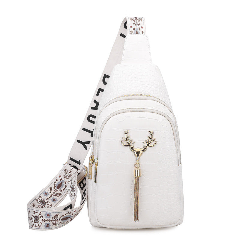 deer tassel design crossbody bag fashion letter embroidery chest bags for women
