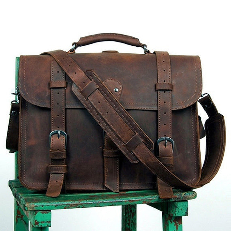 retro crazy horse leather mens traveling bag