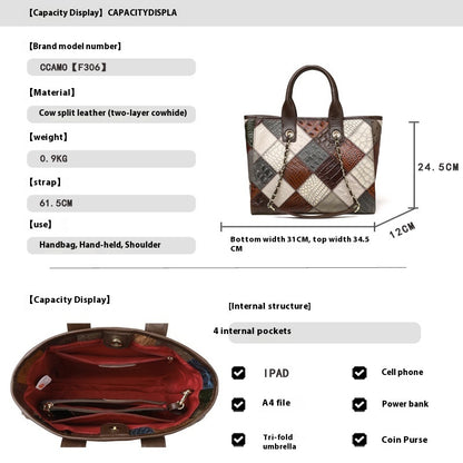 genuine leather bag light luxury high grade contrast color trendy plaid womens bag factory