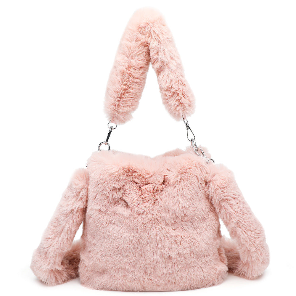 women fluffy shoulder bag top handle bag female autumn winter handbag plush tote girls fashion shopping bags handbags for women