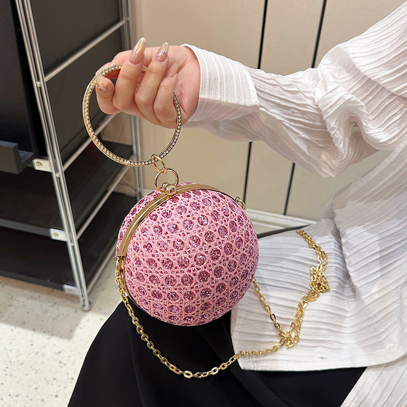 diamond retro shoulder bag womens crossbody chain ball small round bag