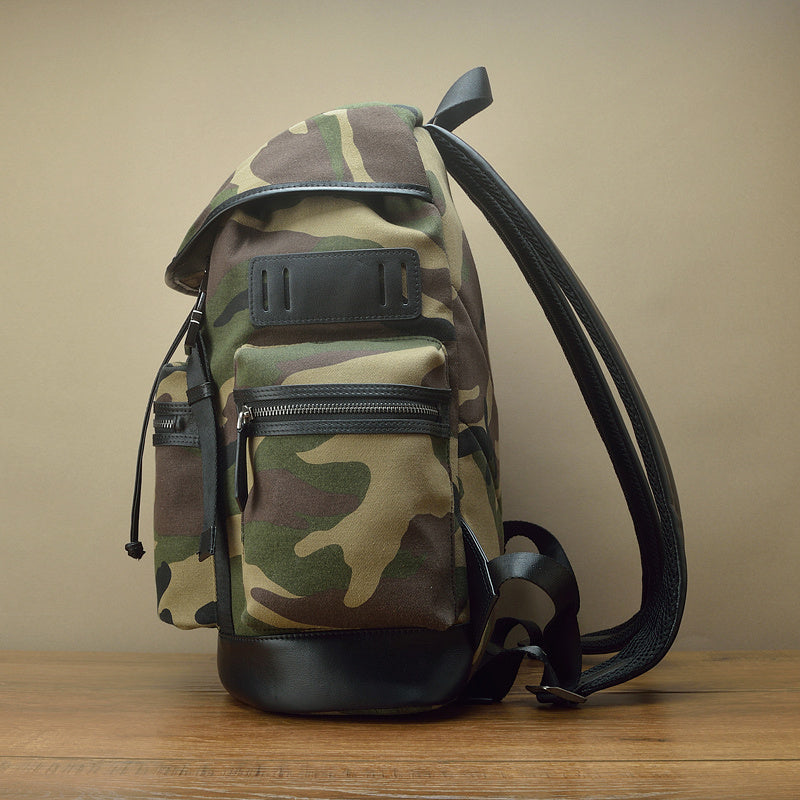 fashion camouflage canvas and leather backpack