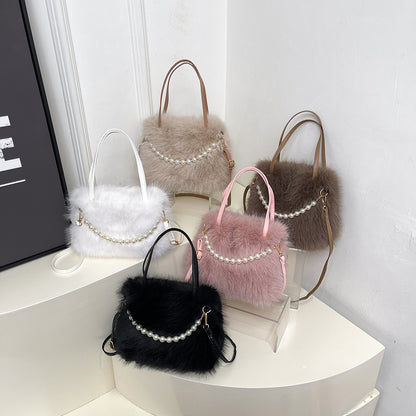 Womens Versatile Fashionable Furry Tote Bag