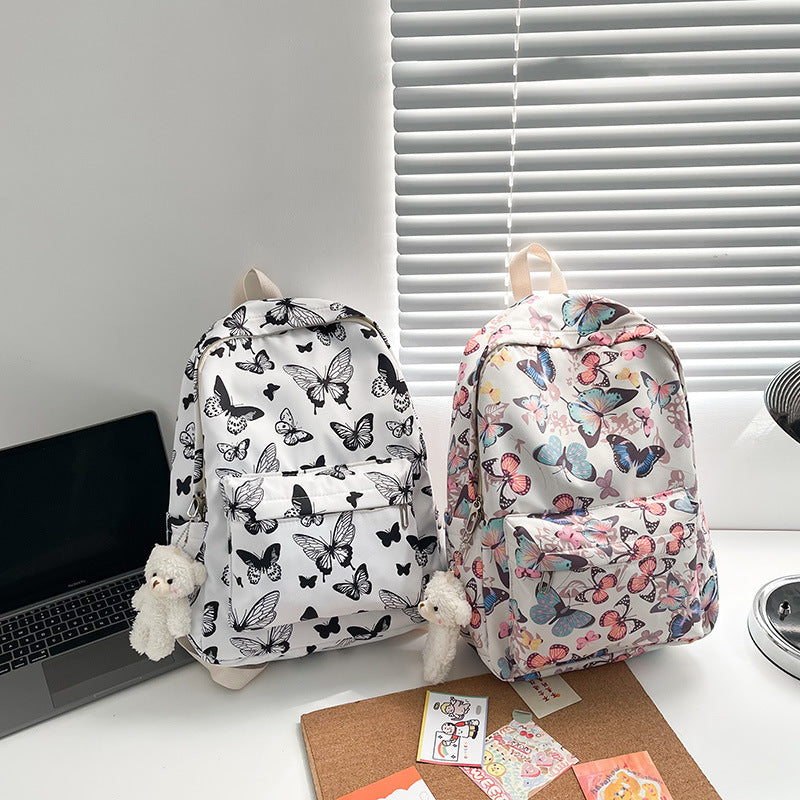 butterfly pattern korean high school student backpack women without pendant