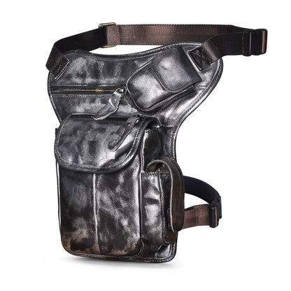 first layer oil waxed leather cowhide vintage mens outdoor leg bag waist bag