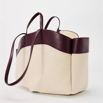 canvas bag womens fashion stitching large capacity portable shoulder bag