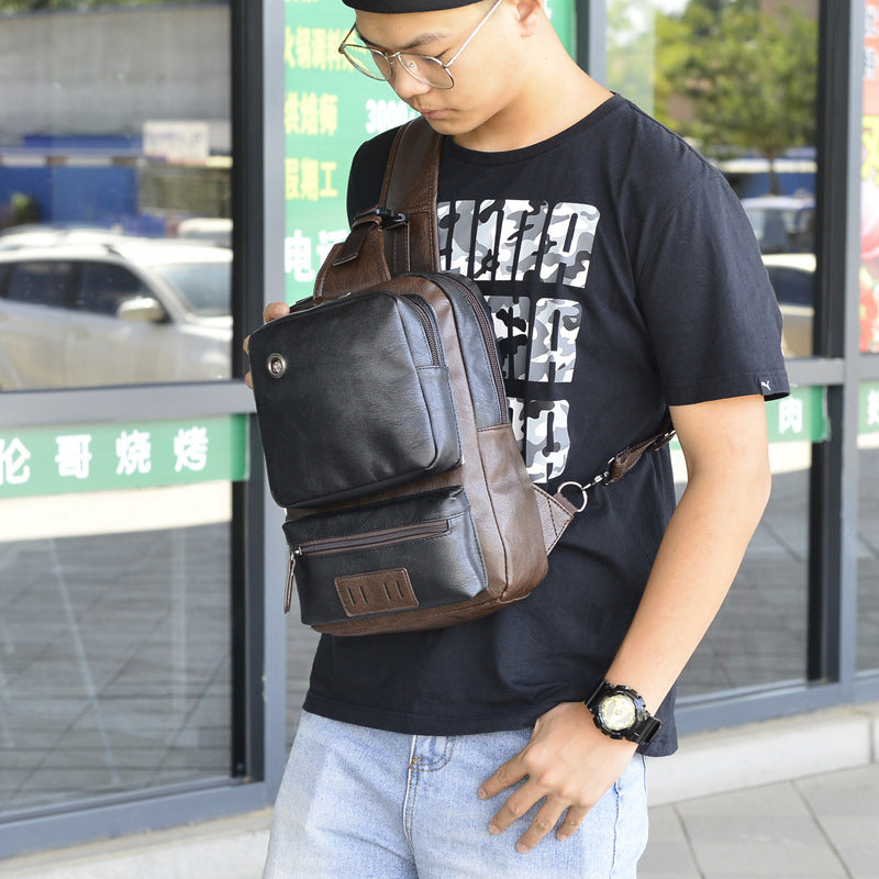 mens pu fashion chest large capacity shoulder messenger bag