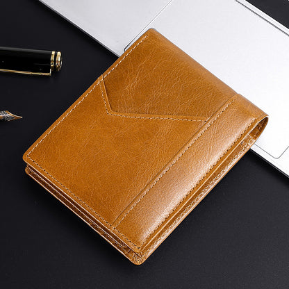 anti magnetic theft brush retro oil leather wallet smooth touch rfid business men standard wallet with photo window