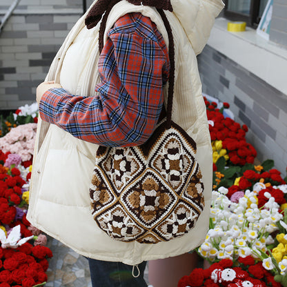 Ethnic Style Grandmother Plaid Shoulder Bag