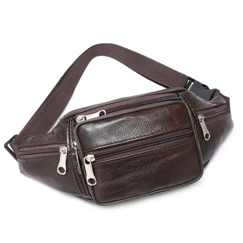 mens outdoor sports and leisure top layer cowhide waist bag