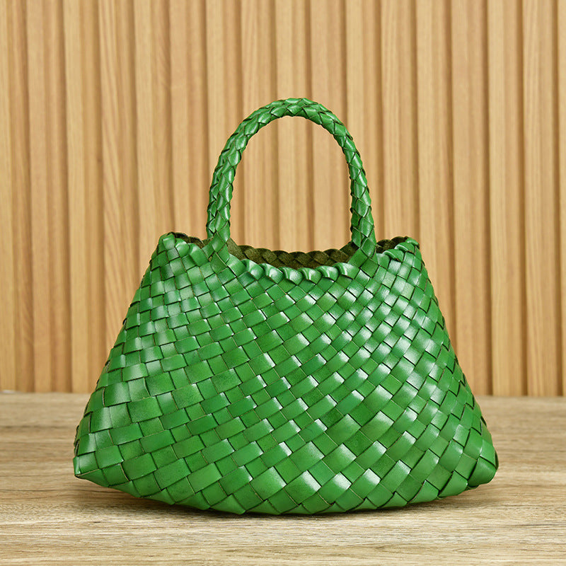 braided baotou layer cowhide pure handmade basket bag