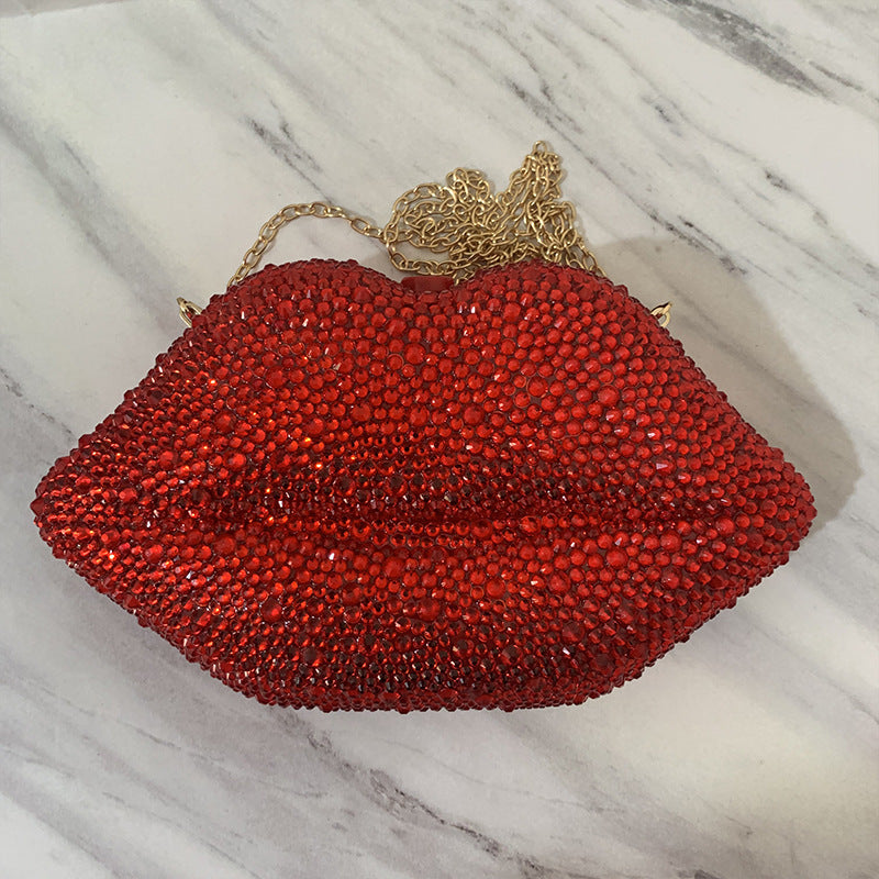 diamond embedded hand held party rhinestone acrylic lips chain dinner bag